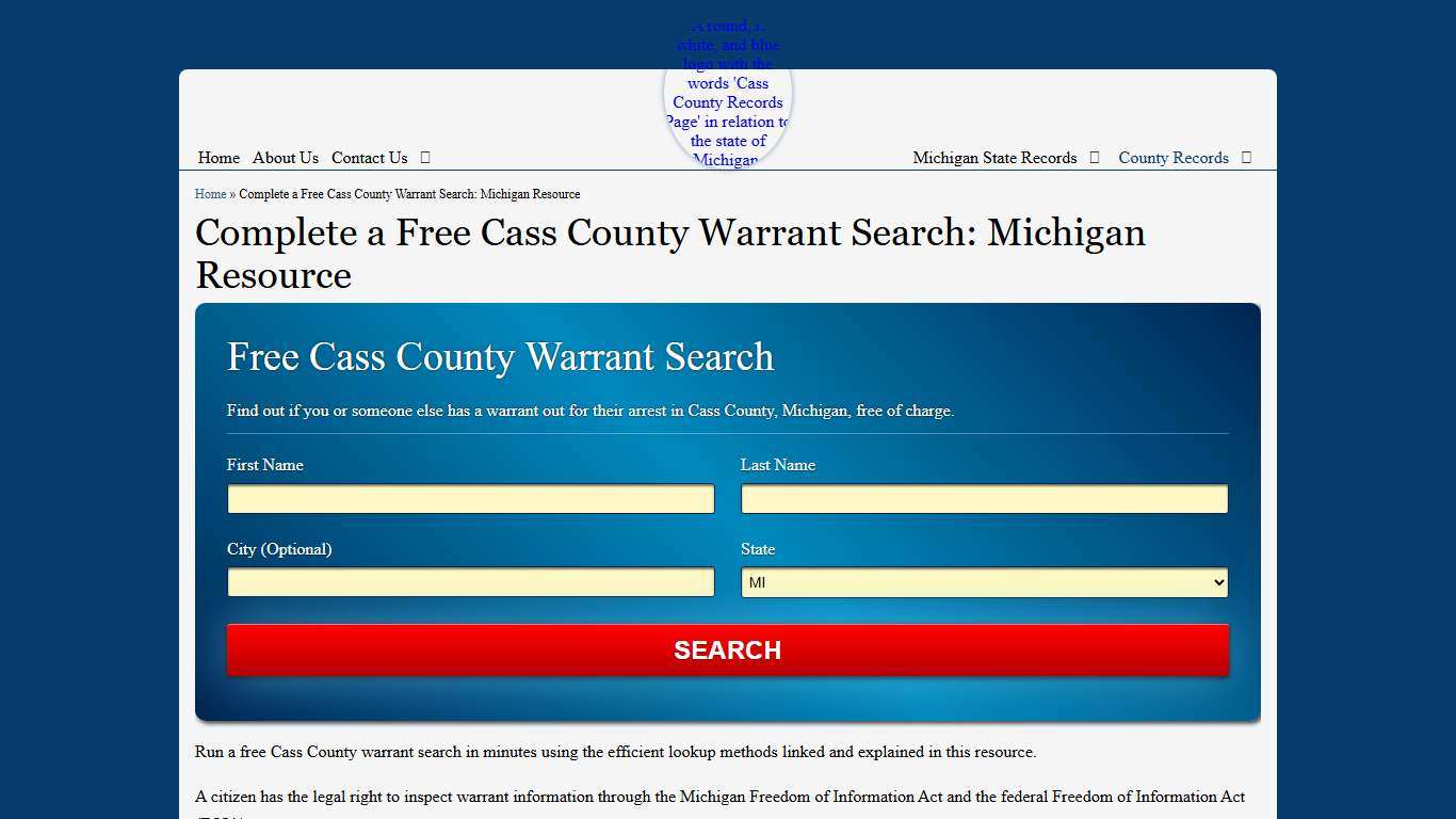 Complete a Free Cass County Warrant Search: Michigan Resource