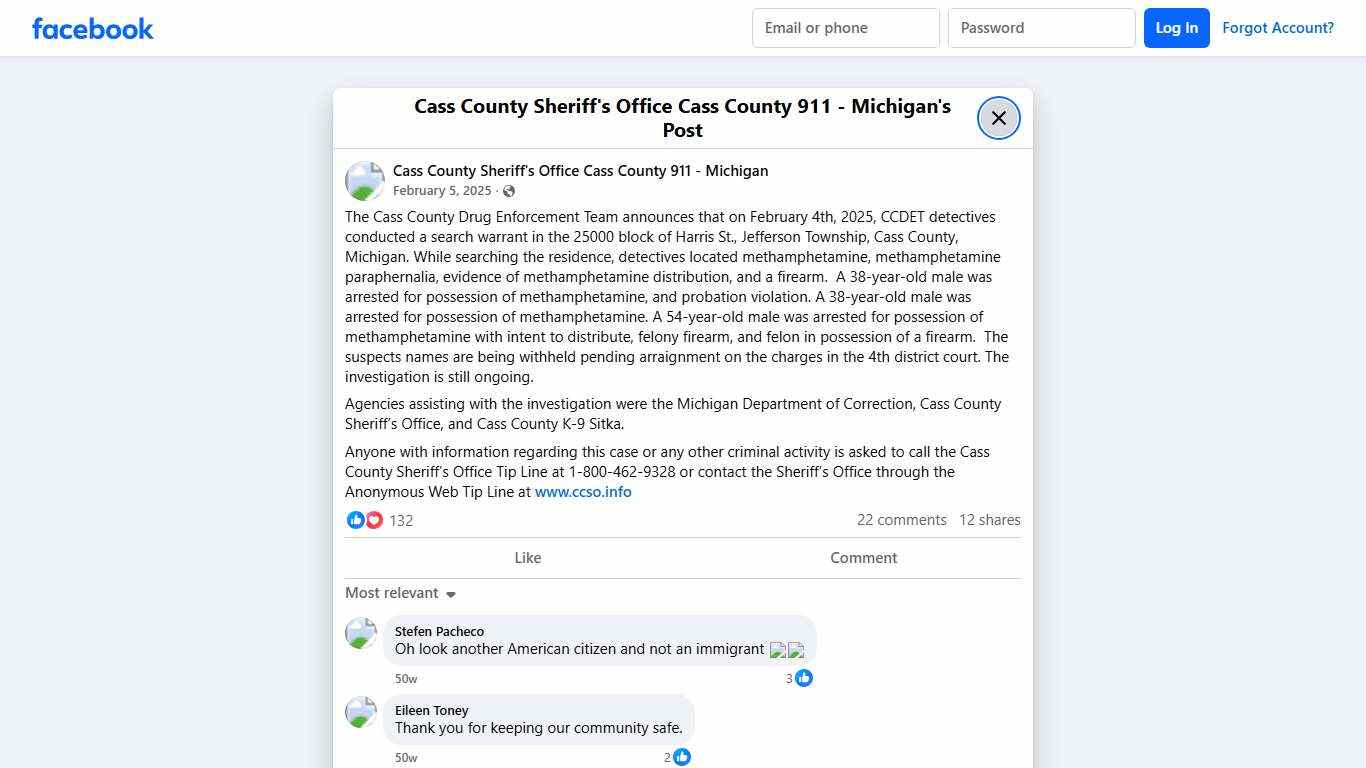 T... - Cass County Sheriff's Office Cass County 911 - Michigan Facebook